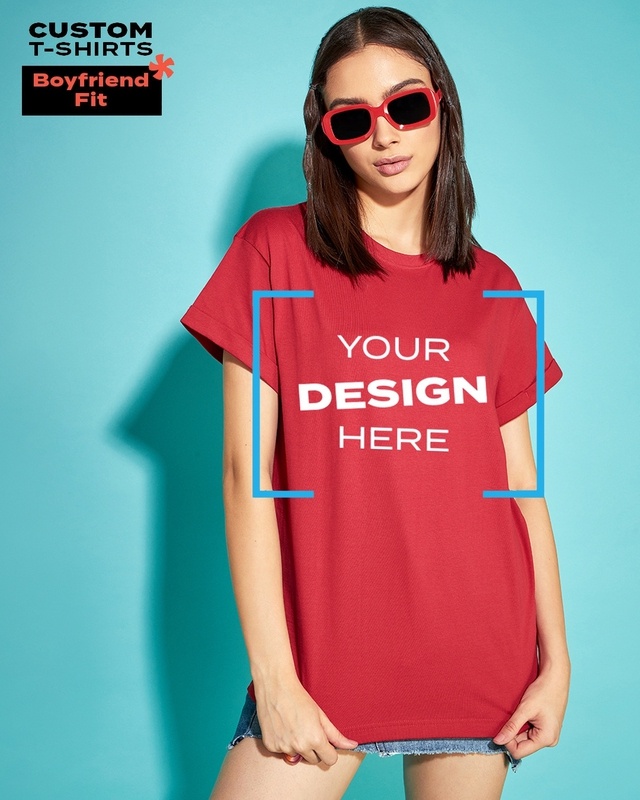 Women's Red Customizable Boyfriend T-shirt